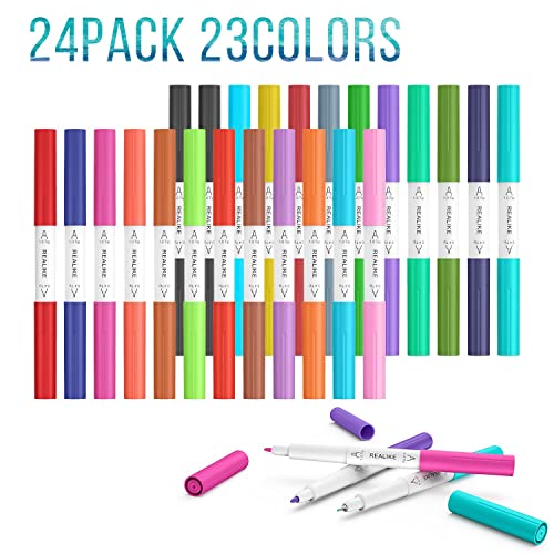 REALIKE Dual Tip Pens for Cricut Maker 3/Maker/Explore 3/Air 2/Air, Dual Tip Marker Pens Set of 24 Pack Fine Point Pen Writing Drawing Accessories - WoodArtSupply