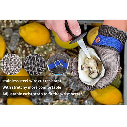 Herda Level 9 Cut Proof Gloves Chainmail Gloves Kitchen Gloves for Fish Meat Cutting Wood Carving Whittling Oyster Shucking Safety Butcher Work (XL)