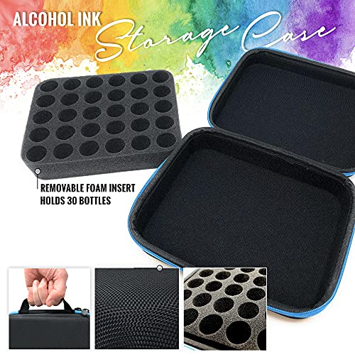 Alcohol Ink Storage Carrying Case, Paint Carry Case Organizer, Stores 30x 0.5-Ounce Bottles of Alcohol Inks, Stickles, Glossy Accents or Reinkers, - WoodArtSupply