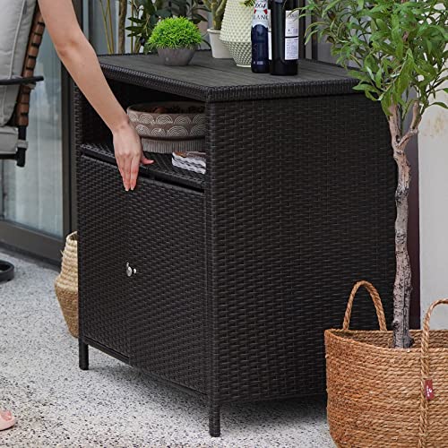 Grand Patio Dylan Wicker Storage Cabinet - Versatile Indoor & Outdoor Waterproof Bar Table with Doors and Shelves - WoodArtSupply