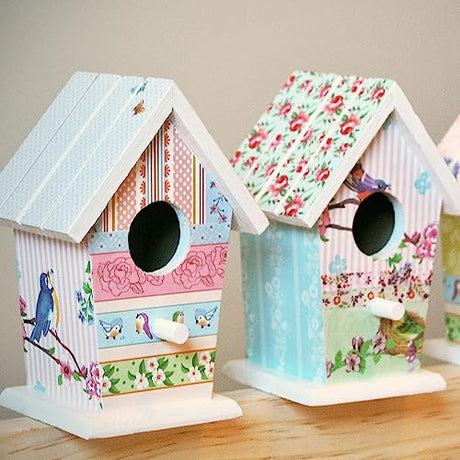 Wooden Birdhouses, 4Pcs Mini Hanging Birds Nests Ornaments Kids DIY Painting Crafts Set, Unfinished Wood Bird House for Outdoor Garden Balcony Hapivida