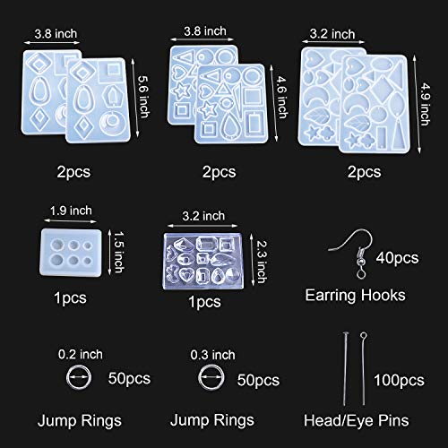 LET'S RESIN 198PCS Resin Jewelry Molds, with 8 Pairs Earring Resin Molds, Resin Earring Molds Silicone for Jewelry, Earring Hooks, Jump Rings, LET'S RESIN