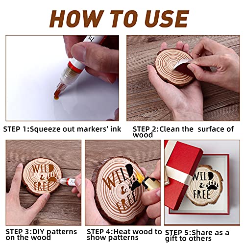 FUMILE Wood Burning Pen Set with 6PCS Scorch Pen Marker, 4PCS Wood Chips, 4PCS Sandpapers for DIY Wood Painting, Suitable for Artists and Beginners