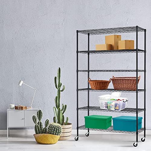 HCY Garage Shelving, 82x48x18 Metal Shelves 6 Tier Wire Shelving Unit Adjustable Heavy Duty Sturdy Steel Shelving with Casters for Pantry Garage - WoodArtSupply