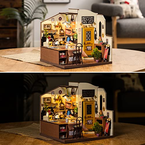 ROBOTIME Miniature House Kit DIY Miniature Dollhouse with Furniture Tiny Room Kit with LED Light Hobby Gift for Kids & Adults (Cozy Kitchen) ROBOTIME