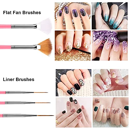 AIBEE 20pcs Nail Art Design Tools, 15pcs Nail Art Brushes Kit with 5pcs Nail Dotting Pens, PINK (pink)