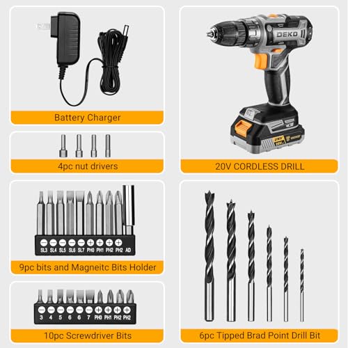 Power Drill Cordless: DEKO PRO Cordless Drill 20V Electric Power Drill Set Tool Drills Cordless Set with Battery and Charger 20 Volt Drill Driver Kit