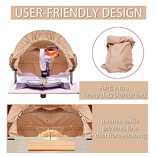 Tredre Lighted Dust Solution for Miter Saws, Wood Work Shop Vacuum System, Accessory Holes, Come with Storage Bag Khaki - 50" L x 30" W x 40" H Tredre