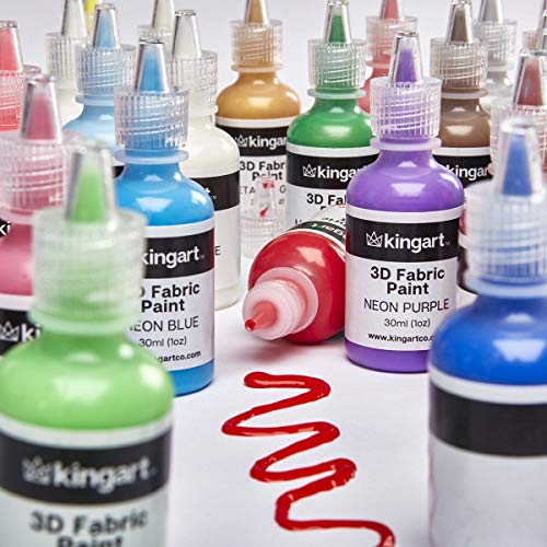 KINGART Permanent Fabric Paint, Set of 30 Colors, 30ml Bottles, Washer & Dryer Safe, Textile Paint for Clothes, T-Shirts, Jeans, Bags, Shoes, Art and KINGART