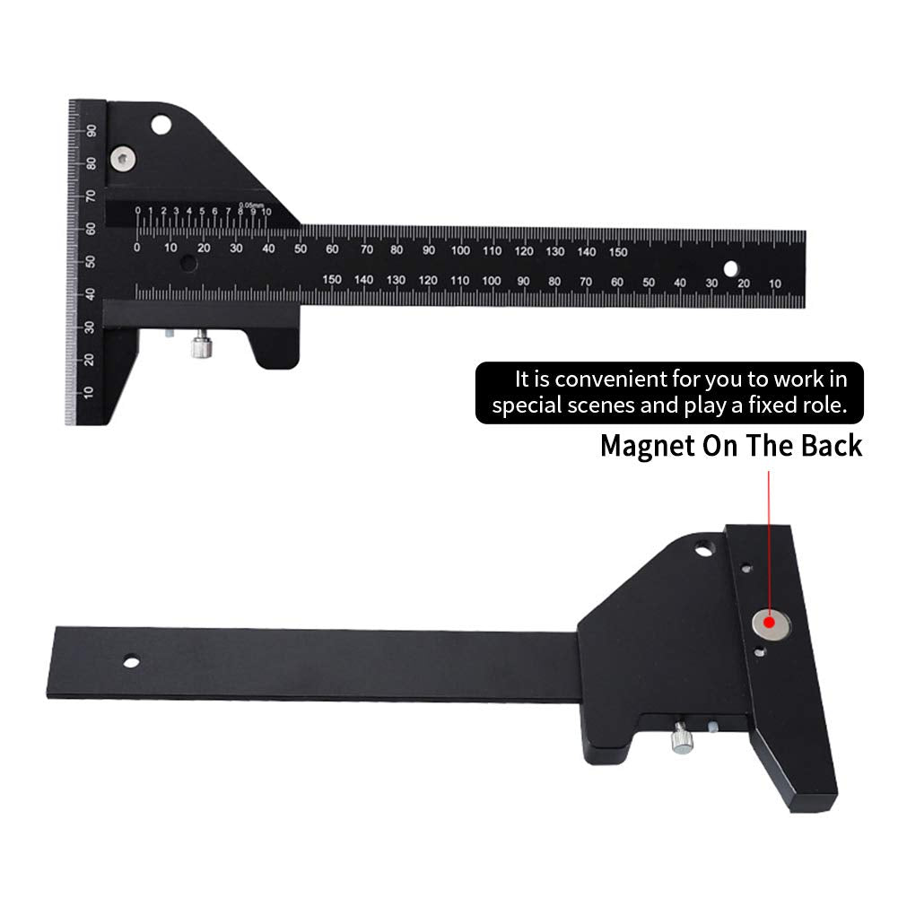 Woodworking Scriber, T Shaped Woodworking Multifunctional Ruler, Aluminum Alloy Marking Measuring Gauge DIY Carpentry Tool - Metric ETIGER