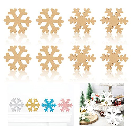 Whaline 10Pcs Christmas Snowflake Wooden Cutouts 2 Design Unfinished Snowflake Table Wooden Signs DIY Tiered Tray Decor for Christmas Winter Home Whaline