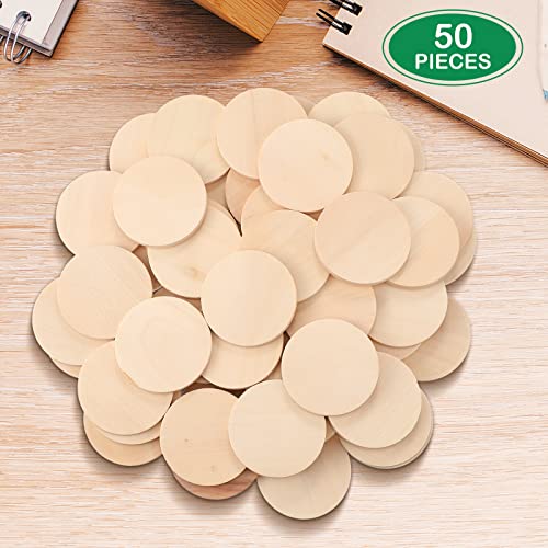 50 PCS 2 Inch Natural Wood Slices 0.2 Inch Unfinished Round Wooden Discs Wooden Circle Wooden Tag Thick Wood Blank for DIY Arts Crafts Projects Yulejo