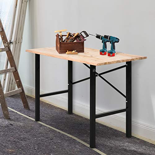 HOMCOM 46" L x 28" W Fir Wood Work Bench, Tool Table for Garage with X-Shape Bracket for High Stability, and Large Tabletop, Natural/Black - WoodArtSupply