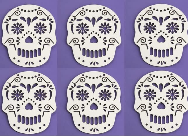 Factory Direct Craft Set of 6 Day of The Dead Sugar Skull Unfinished Wood Cutouts | Blank Skull Shapes for Dia de Los Muertos | Size: 6" x 5" Factory Direct Craft
