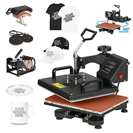 F2C 5 in 1 Pro Heat Press Machine 12x15 Digital Heat Transfer Sublimation Swing-Away for Hat Mug Plate Cap T-Shirt 360-degree Rotation Multifunction F2C