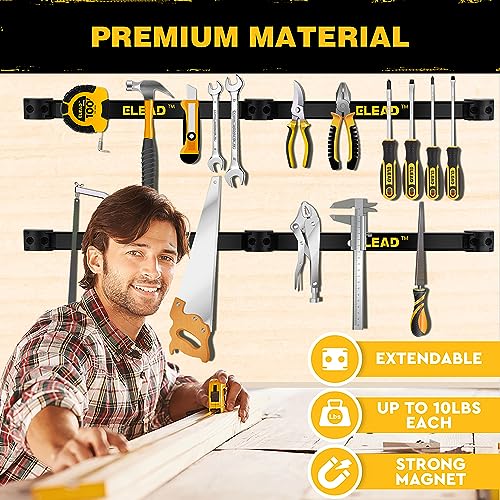 Magnetic Storage Organizer Tool Holder - 6-Piece Wall Mount Rack Garage Organization Power Magnet Hanger Workbench Board Slatwall Van Organizers ELEAD