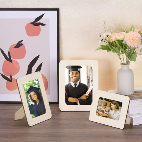 PATIKIL Wooden DIY Photo Frame, 4 Pcs Unfinished Solid Wood Picture Frames for 3.5" x 5.5" Photo Standing DIY Craft Frame for Tabletop Desk Home Art, - WoodArtSupply