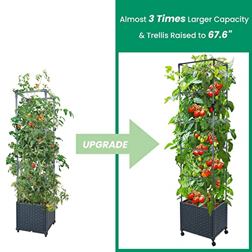 GREEN MOUNT Raised Garden Bed Planter Box with Trellis for Climbing Vegetables Plants, 67.6" Outdoor Tomatoes Planters Tomato Cage w/Wheels GREEN MOUNT