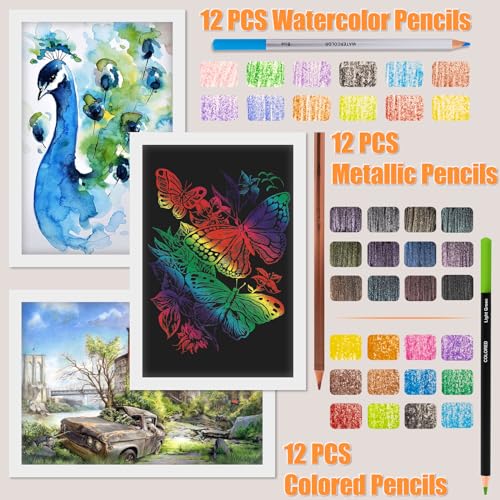 Drawdart Art Supplies Drawing Pencils Set - 76 Pack Pro Sketching Kit with Sketchbook & Watercolor Pad, Includes Graphite, Charcoal, Watercolor &