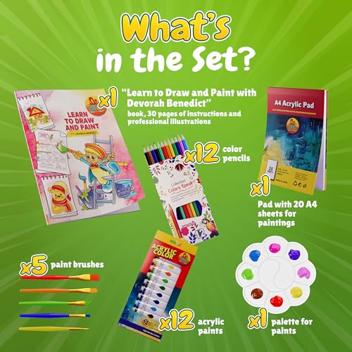 BFB Paint Set for Kids with Learn How to Draw Booklet - 32PCS Painting Supplies Kids Painting Kit, Premium Paint Kit for Children, Kids Paint Set Art BFB BEST FOR BEST