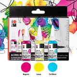 Marabu Alcohol Ink Starter Kit - 3 Color Alcohol Ink Set with Alcohol Ink Paper and Permanent Marker - Magenta, Lemon, Caribbean Alcohol Ink for Marabu