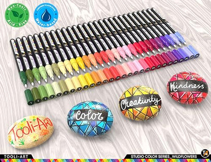 28 Wildflower Colors Acrylic Paint Pens Studio Color Series Markers Set 0.7mm Extra Fine Tip, Rock Painting, Glass, Mugs, Wood, Metal, Canvas, DIY,