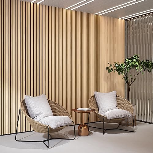 FurniFusion Acoustic Wood Wall Panels, 2 Pack 94.49” x 12.6” Soundproof Wall Panels, Wood Slat Wall Panels for Wall Decor (Natural Oak) - WoodArtSupply