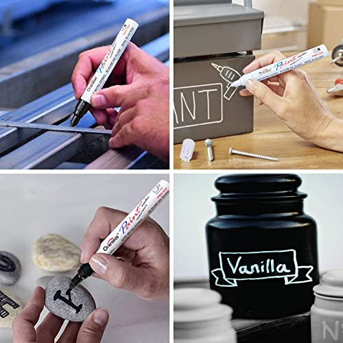 White and Black Paint Pens Paint Markers - 6 Pack Permanent Oil Based Paint Pen, Medium Tip, Quick Dry and Waterproof Marker for Rock, Wood, Metal, Overseas