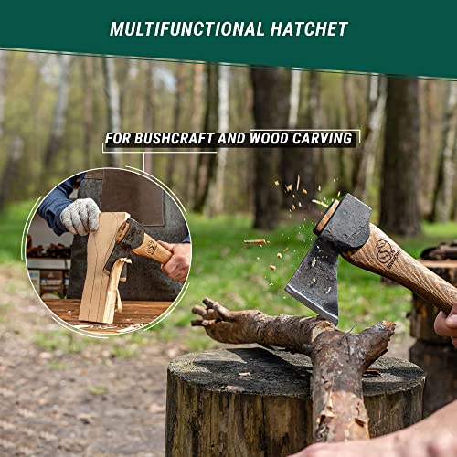 BeaverCraft Hand Forged Hatchet Axe with Sheath AX1 - Bushcraft Hatchet Camping Small Forest Axe Survival Hatchet Carving Axe for Chopping Wood -