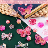 Kikonoke 350 Pieces 3D Resin ABS Colorful Rose Flower Bows Butterfly Charms with Flatback Half Round Pearl Beads for Bracelet Earring Necklace Craft kikonoke