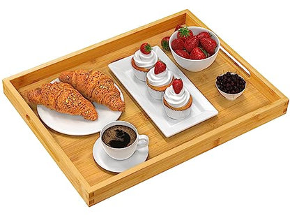 Pipishell Serving Tray with Handles, Bamboo Breakfast Tray Wooden Trays for Eating, Working, Storing, Used in Bedroom, Kitchen, Living Room, - WoodArtSupply