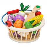 Victostar Magnetic Wooden Cutting Fruits Vegetables Food Play Toy Set with Basket for Kids (Vegetables) Victostar