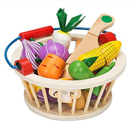 Victostar Magnetic Wooden Cutting Fruits Vegetables Food Play Toy Set with Basket for Kids (Vegetables) Victostar