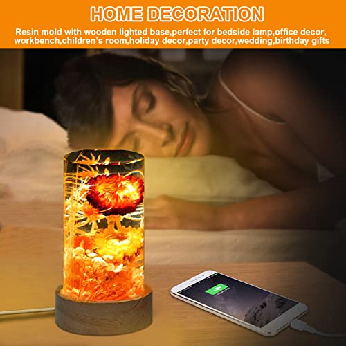 Voaesdk Cylinder Light Resin Mold,LED Silicone Resin Mold with 2 Pcs USB Powered Wooden Lighted Base Stand for DIY Table Crafts Party Wedding Desktop Voaesdk