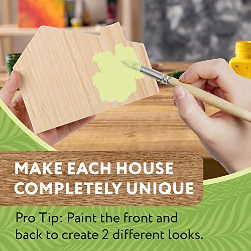 DIY Wood Table Top House Painting Kit w/ Stencil for Flowers & More - DIY House Kit for Adults & Kids - Unfinished Wood Crafts w/ Acrylic Paint - - WoodArtSupply