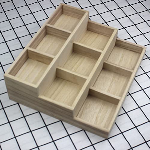 Zerodeko Wood Jewelry Tray 9 Grid Drawer Organizer Showcase Display Box Ring Earrings Holder Coffee Station Organizer Snacks Dried Fruits Platter Zerodeko