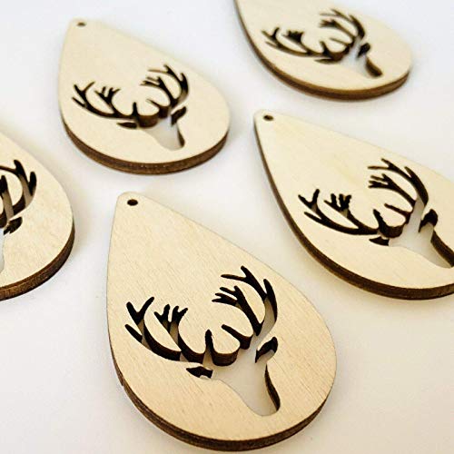 ALL SIZES BULK (12pc to 100pc) Unfinished Wood Laser Cutout Deer Buck Stag Head Dangle Earring Jewelry Blanks Shape Ornaments Crafts Made in Texas