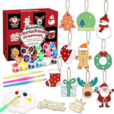 Springflower 36pcs Wooden Christmas Ornaments for Hanging Decorations,12 Styles Unfinished Wood Slices with Holes for Kids,DIY Craft Gift Toys with