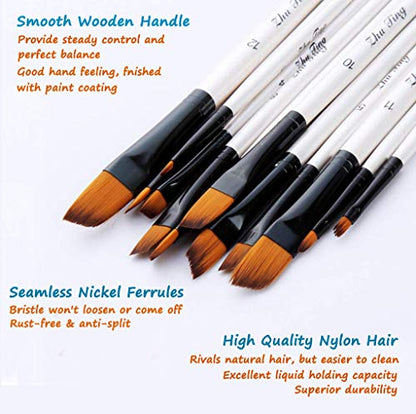 Artist Paint Brushes Set, 12pcs Professional Angular Paintbrushes for Acrylic Watercolor Oil Painting, Face Body Nail Art, Crafts, Canvas, Rock, - WoodArtSupply