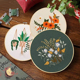 Santune 3 Sets Embroidery Starter Kit with Pattern and Instructions, Cross Stitch Set, Stamped Embroidery Kits with 3 Embroidery Clothes with Santune