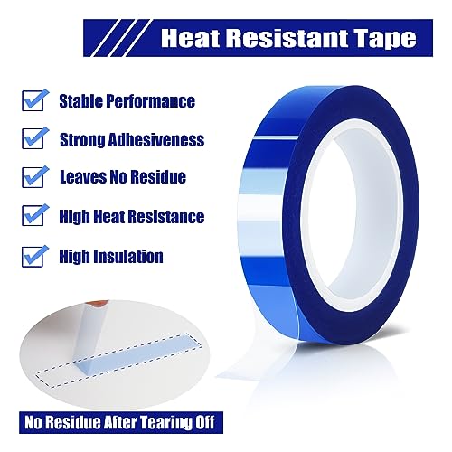 MEBMIK 2 Rolls 10mm x16m(52FT) Blue Heat Tape High Temperature Heat Resistant Tape Heat Transfer Tape for Heat Sublimation Press Vinyl,No Residue MEBMIK