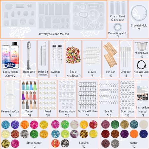 IGaiety Resin Kits for Jewelry Making Silicone Molds Starter Kit 278 pcs Bundle with Epoxy Resin Silicone Mold Art for DIY Jewelry Earring Keychain IGaiety