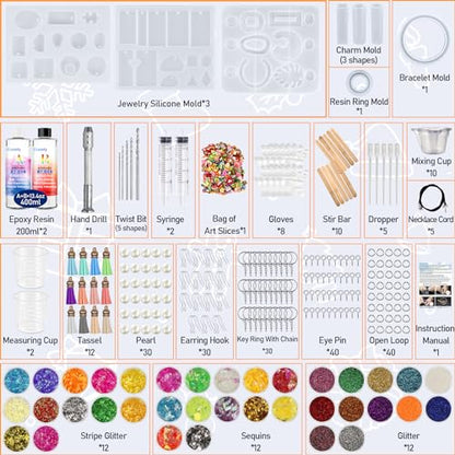 IGaiety Resin Kits for Jewelry Making Silicone Molds Starter Kit 278 pcs Bundle with Epoxy Resin Silicone Mold Art for DIY Jewelry Earring Keychain