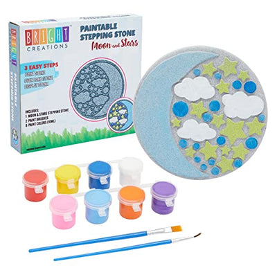 11-Piece 10-Inch Paint-Your-Own Moon and Stars Stepping Stone Kit with 1 Moon and Stars Stone, 8 Paint Pots with 10ml Acrylic Paint Each, and 2 Paint