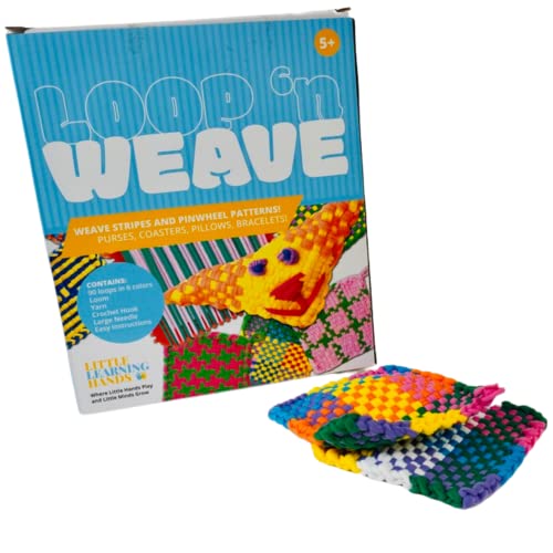 Little Learning Hands Weaving Loom for Kids and Adults | 90 Craft Loops Loom Yarn and Hook | Best Gift for Kids | Craft Kits for Girls Age 5+ | Easy