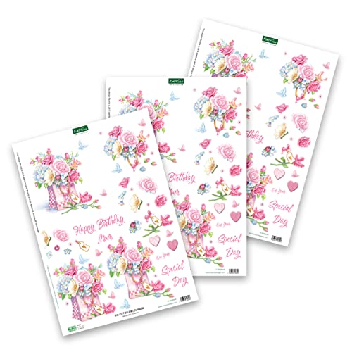 Katy Sue 'Floral Collection' Paper Tole 3D Die-Cut Decoupage Selection Pack - Contains 12 Die-Cut Sheets of Flowers & Birds in US 'Letter Size' for Katy Sue