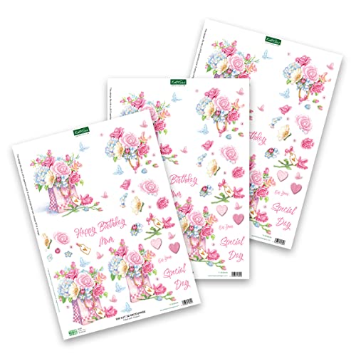 Katy Sue 'Floral Collection' Paper Tole 3D Die-Cut Decoupage Selection Pack - Contains 12 Die-Cut Sheets of Flowers & Birds in US 'Letter Size' for - WoodArtSupply