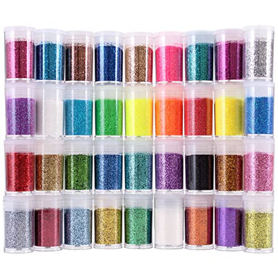 36 Colors Glitter Set, Fine Glitter for Resin, Arts and Craft Supplies Glitter, Cosmetic Glitter for Body Nail Face Hair Eyeshadow Lip Gloss Makeup,