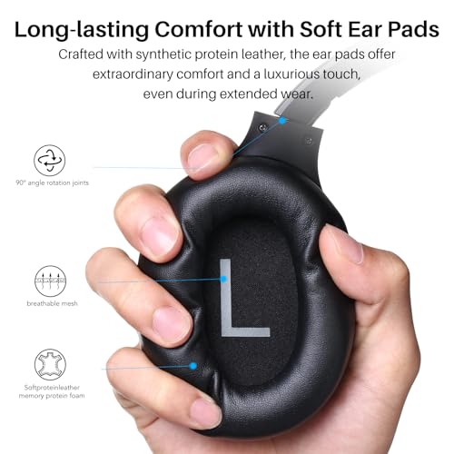 TOZO HT2 Hybrid Active Noise Cancelling Headphones, Wireless Over Ear Bluetooth Headphones, 60H Playtime, Hi-Res Audio Custom EQ via App Deep Bass TOZO