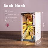 ROBOTIME DIY Book Nook Kit Decorative Bookend Insert Bookcase Book Stand Miniature House Kit with LED Light Creative Gift for Birthdays (Sakura Tram) ROBOTIME